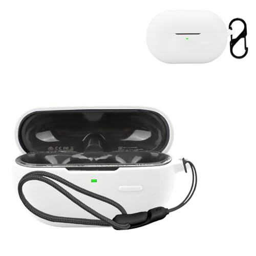 For SoundPeats CC 用 ケース カバー 【NOUKAJU】 ワイヤレス イヤーホン シリコン 保護ケース (カラビナ付き+ストラップ付き ) 落下防止 キズ防止 耐衝撃 装着充電可能 防水 防塵 (ホワイト)