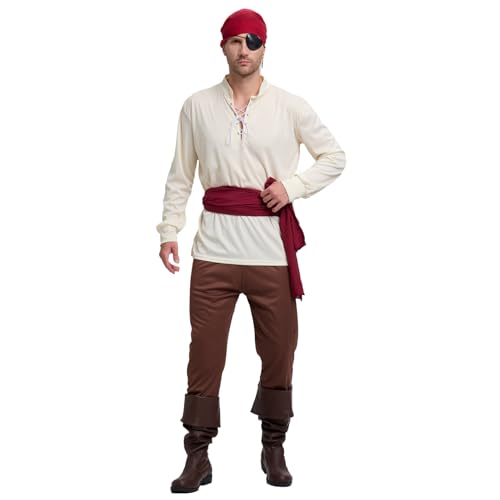 Leajap Halloween Costume Pirate Homme: Déguisement Pirate pour Hommes - Idéal pour Carnaval (XL)