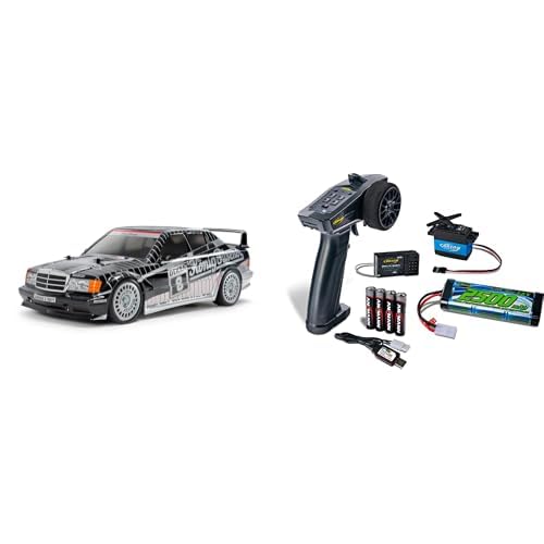 TAMIYA 58752 1:10 RC M-B 190E Evo II '91 König-Pilsn. + Komplettset Start - ferngesteuertes Auto, Fahrzeug, Modellbau, Zusammenbauen, Hobby, RC Bausatz, unlackiert, Schwarz