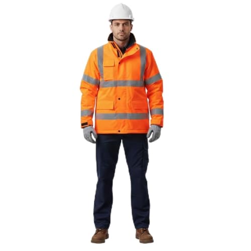 Image of A2Z Hi Vis 3/4 Length Parka Jacket Mens Waterproof High Visibility Coat Reflective - Hi Vis Parka Orange XXL