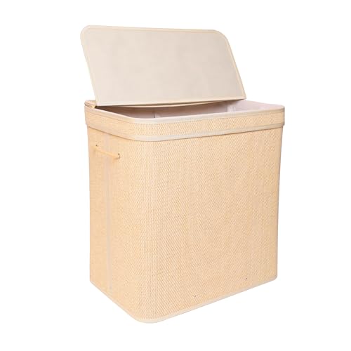 Relaxdays Wäschekorb mit Deckel, Bambus, 130 l, 2 Innenfächer, HxBxT: 61 x 58 x 39 cm, Badezimmer Wäschetruhe, Natur