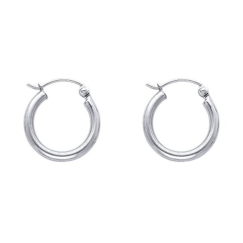 14k REAL White Gold 2mm Thickness Hinged Hoop Earrings (15 x 15 mm)