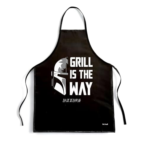 Delantal Barbacoa Divertido Grill Is The Way – Delantal Cocina Hombre Mujer con Diseño Cazarrecompensas – Regalo Original Friki Geek Barbacoa