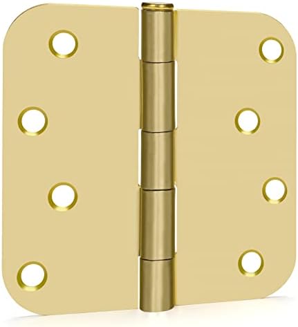 12 Pack goldenwarm 4 inch Door Hinges Satin Gold Residential Door Hinges Brass Hinges for Interior and Exterior Doors, 5/8" Radius Corners, Iron