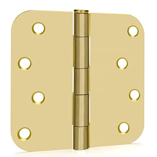 12 Pack Goldenwarm 4 Inch Door Hinges Satin Gold Residential Door Hinges Brass Hinges For Interior And Exterior Doors, 5/8" Radius Corners, Iron #TOP8