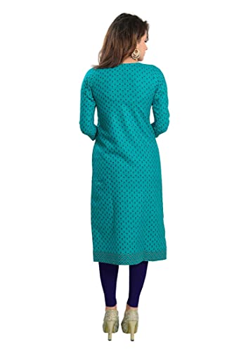 Image of DARIKA Colour Kalamkari Print Kurti for Women in Pine Cotton Plus Size & Small Size.