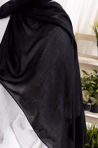 سكارف وحجاب قطن خفيف الوزن للنساء ناعم ومزود بمسامات للتهوية ومريح للاستخدام اليومي من بريميوم، لون أسود
