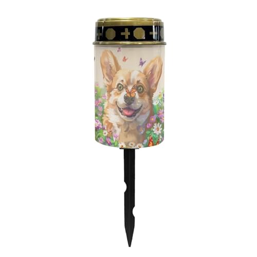 Image of Sweet Corgi Solar Grave Lights for Cemetery - Flameless Solar Powered Light for Prayer - Waterproof Decor Candle Lamp