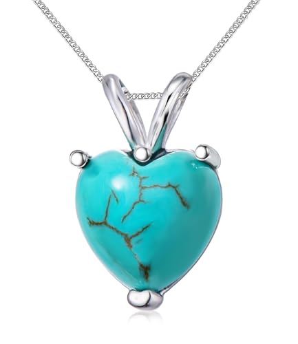 WSX Collar de turquesa con forma de corazón genuino para mujer, delicado colgante de amor de plata de ley 925 para su esposa