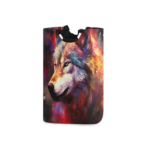 Jihqo Laundry Hamper Basket Galaxy Wolf Collapsible Nursery Storage Bin Waterproof Clothing Baskets for Home Bedroom Bathroom Washing Room