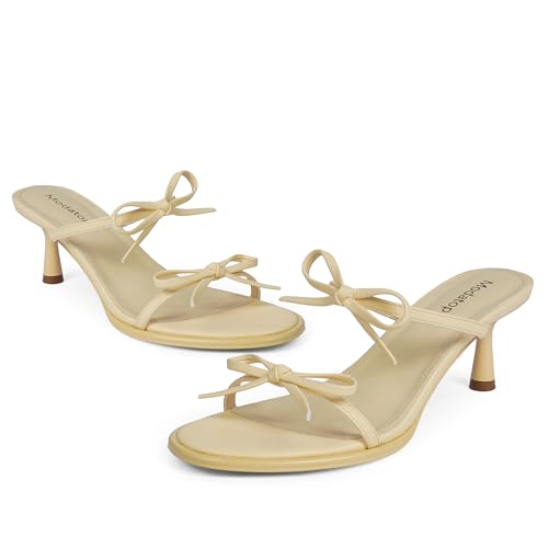 Image of Modatope Two Strap Heeled Sandals for Women Kitten Heel Rounded Toe Heels Women Slip on Open Toe Sandals