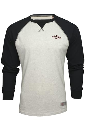 Superdry Mens Vintage Athletic Baseball Top Long Sleeve T-Shirt (Grey Grindle/Eclipse Navy) M