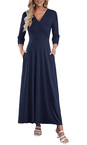 AUSELILY Maxi Dresses For Women 3/4 Sleeve V Neck Wrap Elegant Long Dress
