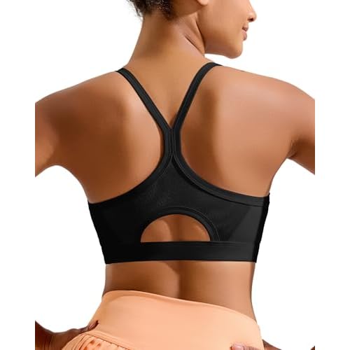 RUNNING GIRL Sports Bra for Women,Y Back Molded Cup Medium Impact Sports Bras for Women with Sewn in Pads Black X-Large