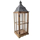 Aspinaworld - Große Holzlaterne mit Glas 91 cm - Braun - Vintage - Windlicht - Gartenlaterne - Kerzenhalter