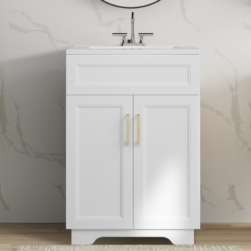 Bathroom Vanity with Ceramic Sink Combo 24inch, Modern Wooden Bathroom