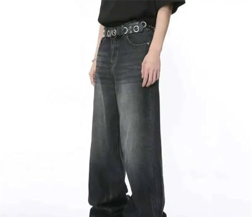 Men Distressed Vintage Washed Denim Pants Stripe Straight Fit Loose Wide Leg Trousers Streetwear2