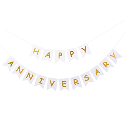 Image of White Happy Anniversary Banner, Party Supplies for Wedding Birthday Party Ceremony Decoration