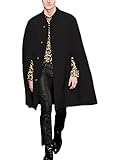 INCERUN Herren WinterMantel Lang Oversize Stehkragen Warme Jacke Schwarze Fledermausärmel Poncho Cape Wolle Trenchcoat C-Schwarze S