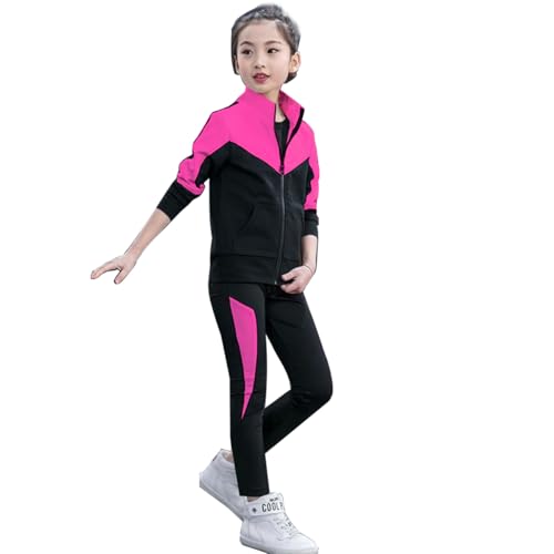 linboo Kinder Jogginganzug Mädchen Trainingsanzug 2tlg Sportanzug Bekleidungsset Sweatjacke und Jogginghose Freizeit Anzug Rosa 122-128(Herstellergröße: 130)