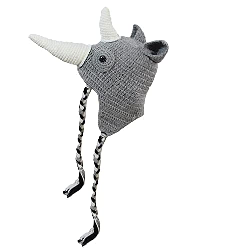 SUNONE11HKA Knitted Beanie Rhinoceros Horn Caps Earmuff Handmade Twist Braid Hats2