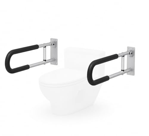 Image of BATH GURU Foldable Aluminium Toilet Grab Bar for Elderly & Disabled, Wall Mounted Bathroom Safety Rail with Soft Nylon Anti-Slip Grip, Heavy Duty Handicap Support Handle for Senior Citizens Pack of 2