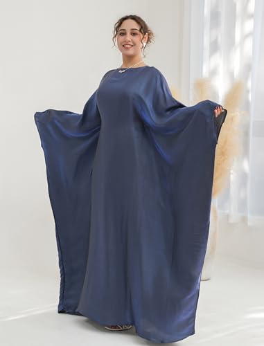 Image of Dubai Bat Sleeve Dress Shiny Robe for Women Muslim 1pc Abaya Eid Prayer Clothes Soft Dubai Travel Party Dress Maxi Abaya