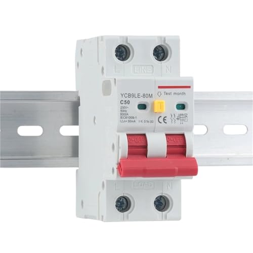 Disjoncteur différentiel RCBO YCB9LE-80M 2P 50A 30mA pour tableau électrique