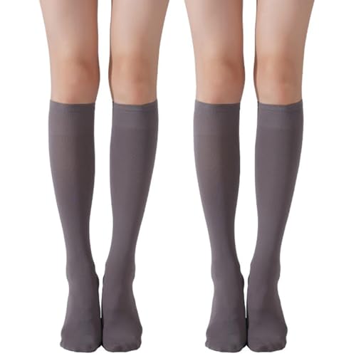 Womens Sheer Knee High Stockings With Reinforced Toe 2 Pairs Nylon Socks with Comfort Top