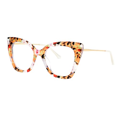 Image of Zeelool Cat Eye Blue Light Glasses for Women Stylish Floral Eyeglasses Frames Non Prescription Full Eyewear Anti UV