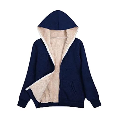 Jackets for Women UK Long Hoodies Coats Tunic Winter Warm Fleece Lined Zip Up Hooded Sweatshirt Jacket Coats Plus Size Blue Cover