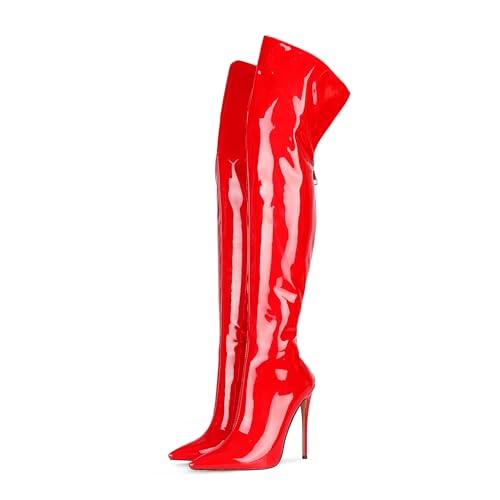 Image of Thigh high boots for women striped Back zipper Burgundy Zebra Print Over the knee Sexy gold white pointed toe Cow Print leopard Magenta stiletto heel