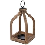 Hobby Lobby Wood & Metal Lantern, 13 inches Height, Rustic Decor, Wooden Frame, Black Metal Handle & Plate