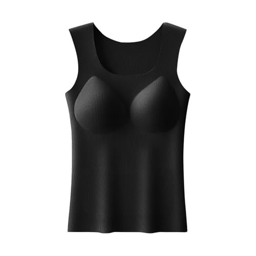 Women's Thermal Sleeveless Undershirt Tank Tops with Chest Pad Camisole Soft Warm Underwear Vest Slim Base Layer Top