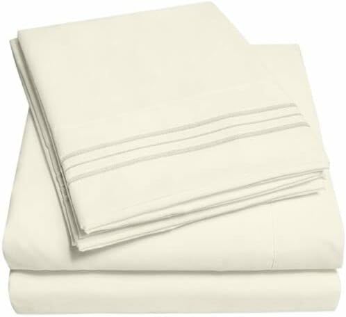 Split King Count Egyptian Quality Bed Sheet Set with 2 Twin XL Fitted, 1 King Flat and 2 King Pillow Cases. Wrinkle Free Shrinkage Free Fabric (Split King, Ivory/Vanilla)