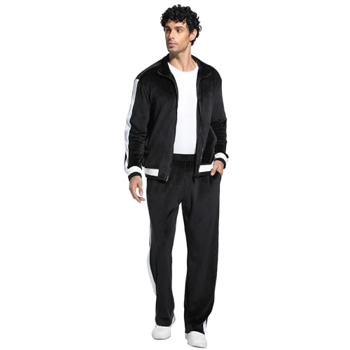 Men's Velour Tracksuit Zip-Up Jacket Striped Velvet Sweatsuit 2 Piece Casual Outfits Fitness Set Gym Outfits2