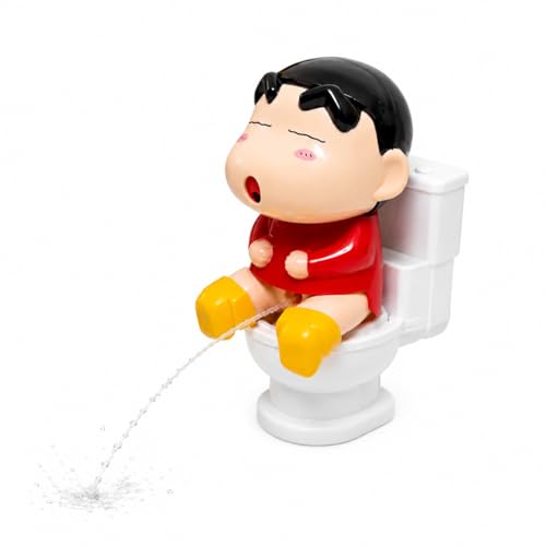 Image of Shopiitoo Susu Toilet Shin-chan Toy - Interactive Mini Water Spray Squeeze - Refillable Water Prank Toy for Kids & Adults - Hilarious Desktop Decor & Gag Gift - 11cm (Red)