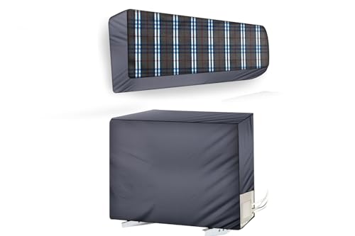 Image of The Furnishing Tree Split AC cover for indoor and outdoor unit of 2 ton waterproof and dustproof Grey Dupplin Check pattern