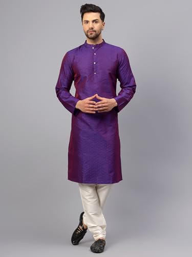 Image of LATEST CHIKAN Men's Silk Chikankari Kurta with Cream Churidar | Festive Set - KP Silk BANARSI