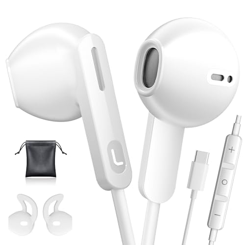 USB C Headphones for iPhone 16 iPhone 15 Pro Max Earphones Wired for Samsung Galaxy S25 S24 S23 Ultra A16, in Ear Phones with Stereo Microphone Volume Control USB C Wired Earbuds for Google Pixel 9 8