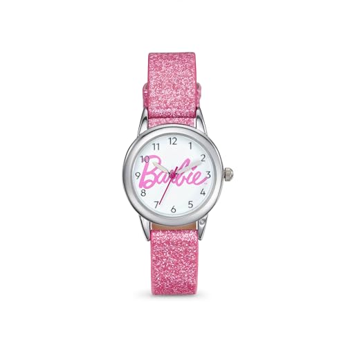 Barbie Reloj con logotipo de escritura con correa de purpurina rosa, BAW106, Rosado, Moderno
