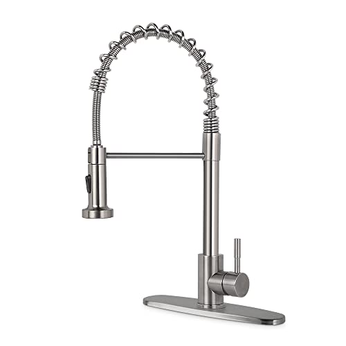 US Quality, Sufuhom 19-Inch Commercial Kitchen Faucet with Two Function, One-Handle Pre-Rinse Spring Pulldown Kitchen Faucet, Spot Free Solid Stainless Steel, Brushed Nickel