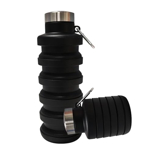 Tundoro Collapsible Water Bottles,Silicone Water Bottle,16oz Capacity Portable Reusable,Leak-proof,with buckle,foldable storage,Lightweight Durable for Fitness,Cycling,Sports,Camping,Hiking (Black)