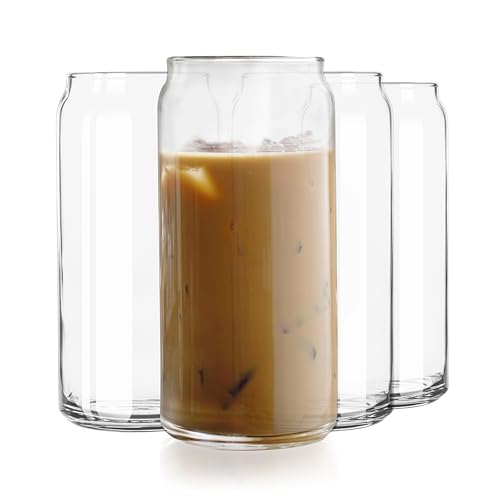 Libbey Classic Can XL Set of Drinking Glasses Iced Coffee Cups Set of 4 20 Oz Dishwasher Safe Glass Beer Cups for Beverages and Cocktails