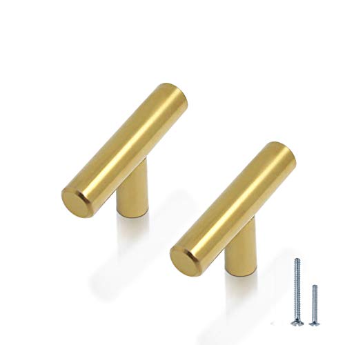 Tiradores de tubo hueco de acero inoxidable para armario de cocina, 20 unidades, acero inoxidable, Latón cepillado., Single T Knob