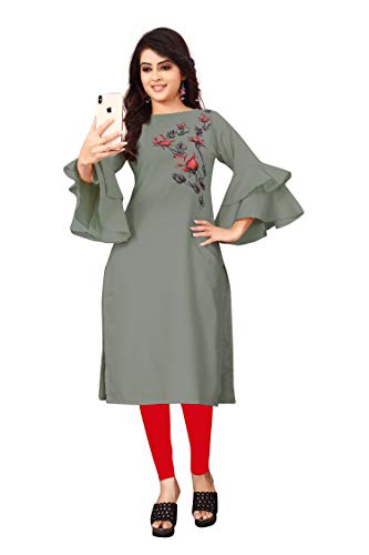 Image of OM SAI LATEST CREATION Slub-Rayon 3 /4 Sleeve Printed A-Line Kurti for Women