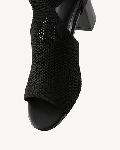Women's Knit Ankle Strap Sandals - Open Toe Block Heel Pumps, Breathable Comfortable Summer Heels for Casual Outings3