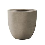Kante 13.4" Dia Round Concrete Planter, Large Outdoor Modern Indoor Decorative Plant Pots with Drainage Hole and Rubber Plug for Home and Garden, Weathered Concrete
