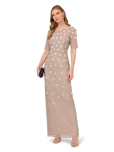 Image of Adrianna Papell Womens Beaded Long 3D Floral Dress