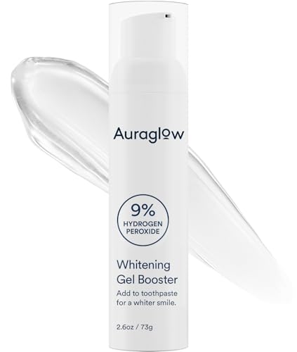 Auraglow Teeth Whitening Gel for Toothpaste, 9% Hydrogen Peroxide, Add to Toothpaste to Whiten, 350+ Whitening Treatments, Removes Coffee Wine Tea Stains, No Trays or Strips, Made in USA, 2.6oz